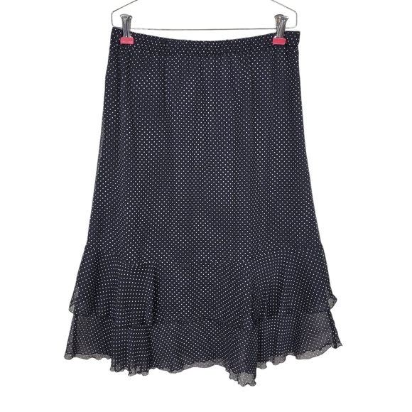 Sag Harbor Midi Chiffon Skirt Suit PL Blouse PM Polka Dot Ruffled Flutter Sleeve - Picture 7 of 12